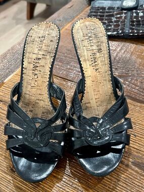 White House Black Market Leather Slide Sandals - Black